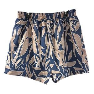 EUC Blue Tan Hawaiian Print Stretch Womens Summer Lightweight Shorts Size Large